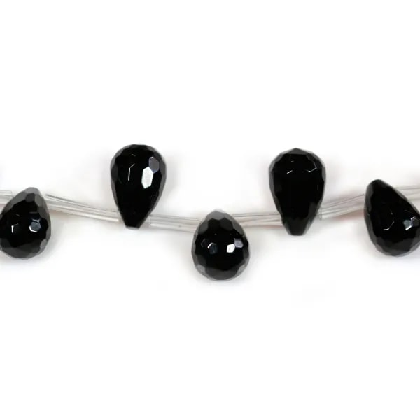 Onyx noir, goutte facette, 8x11.5mm x 40cm
