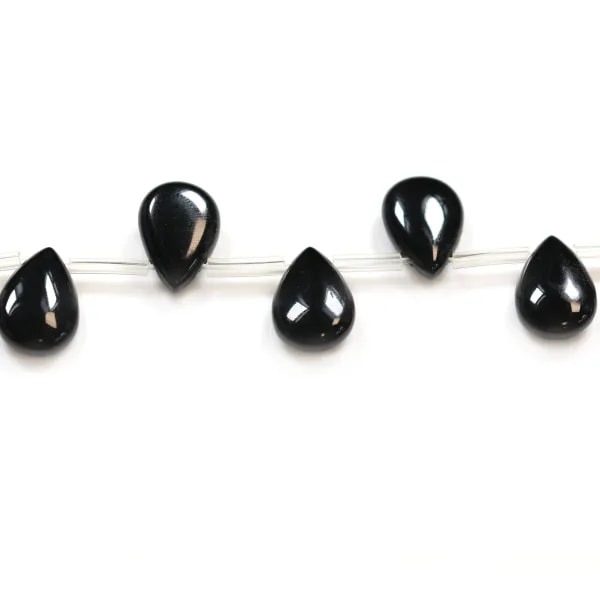 Agate noire goutte plate 9x13mm x 5pcs
