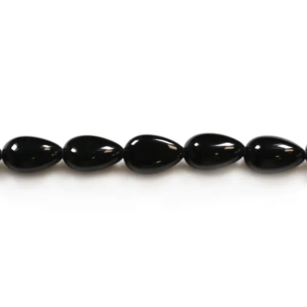 Agate noir goutte plate 6x9mm x 40cm