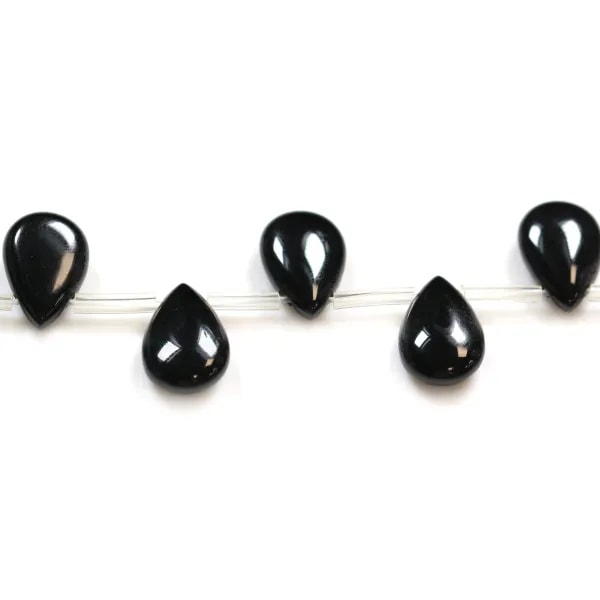 Agate noire goutte plate 8x12mm x 40cm