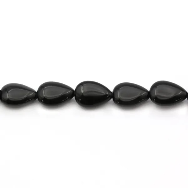 Black agate flat teardrop 9x13mm x 40 cm