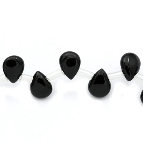 Agate noir goutte plate 6x9mm x 40cm