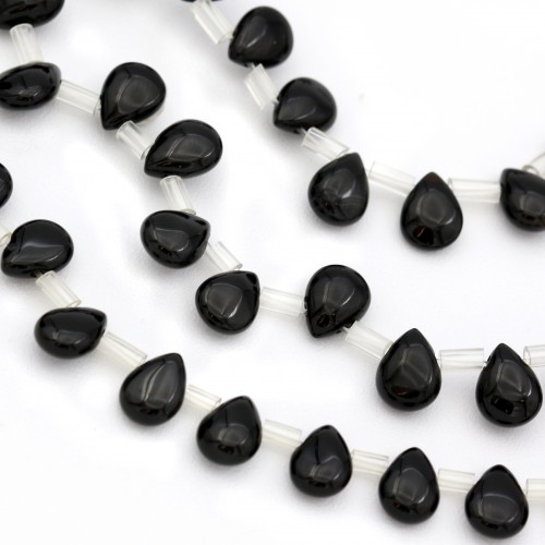 Black agate flat drop 6x9mm x 40cm