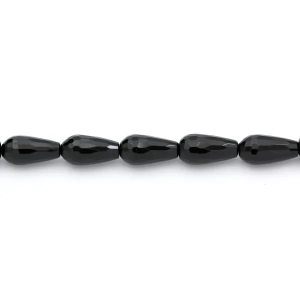 Agate in black color, in the shape of faceted drop, 8 * 16mm x 4pcs