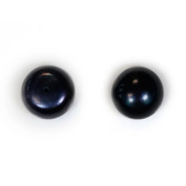 Perle D'eau Douce Bleu fonce rond plat 11-12mm demi tron 1.0mm  x 1pc
