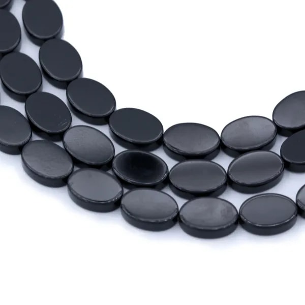 Agate noire ovale plat 10x14mm x 40cm