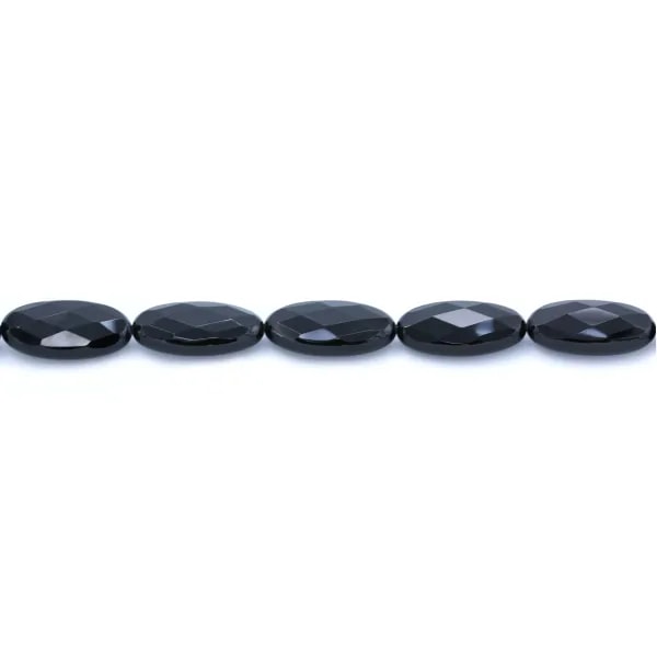 Agate noire ovale facetté 15x30mm x 1pc