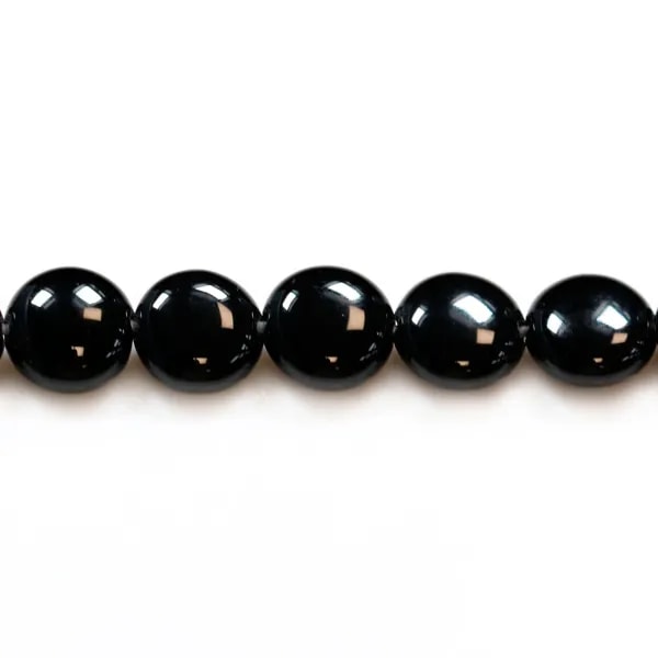 Agate de couleur noire, de forme ronde et plate, 8mm x 10pcs