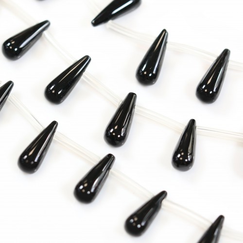 Onyx noir, goutte, 6x16mm x 39cm