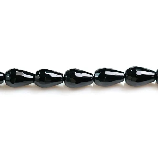 Agate de couleur noire, en forme de goutte facetté, 6 * 10mm x 6pcs