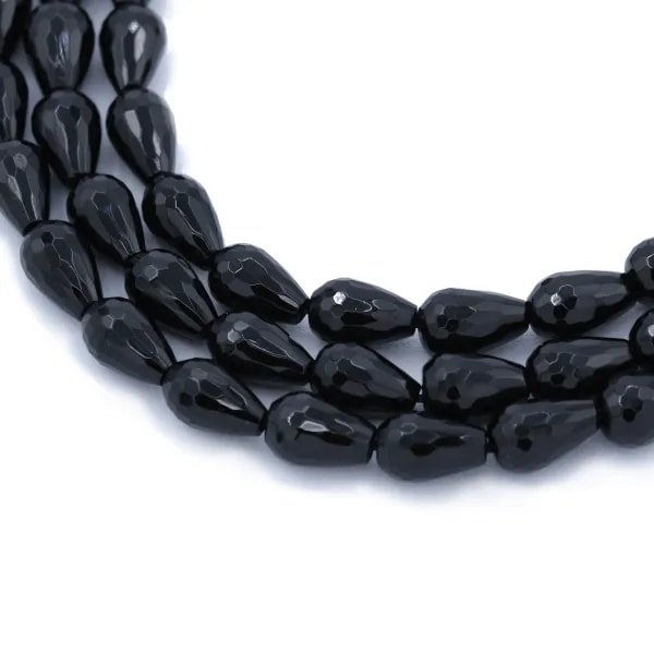 Onyx noir, goutte facette, 8x12mm x 40cm