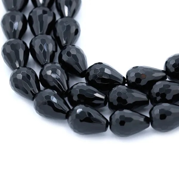 Onyx noir, Goutte Facette, 13x18mm x 40cm