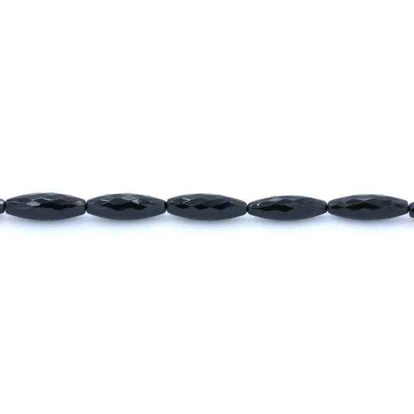 Agate on black color, in the shape of a faceted barrel, 10 * 30mm x 1pc