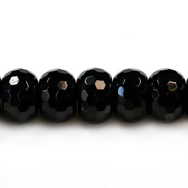 Agate de couleur noire, en forme de rondelle facetté, 10 * 14mm x 5pcs