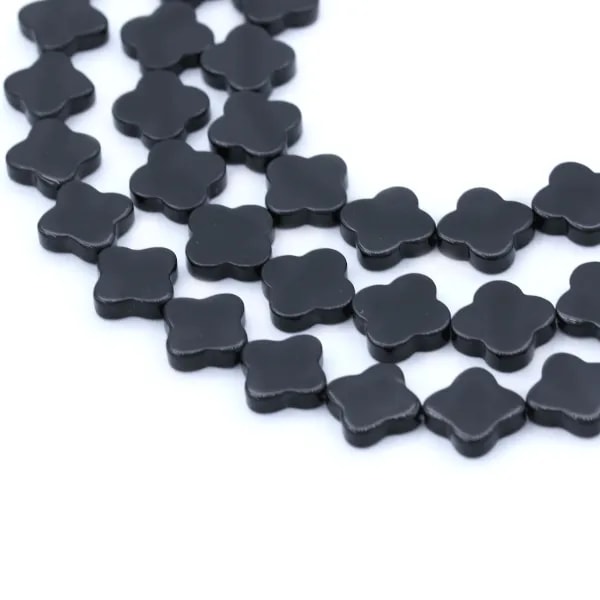 Onyx noir, trèfle, 14mm x 40cm