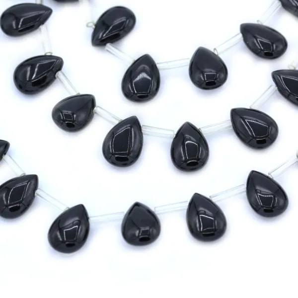 Black agate flat teardrop 8x12mm x 40cm