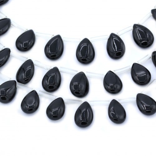 Onyx noir, goutte plate, 8x12mm x 40cm