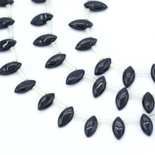Onyx noir, losange arrondie, 5x10mm x 40cm 