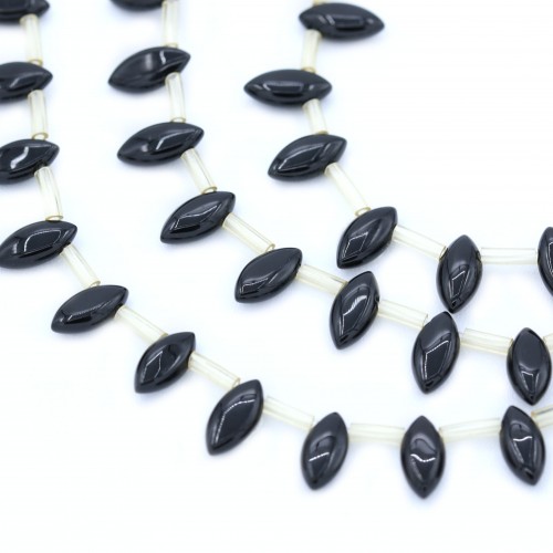Onyx noir, losange arrondie, 5x10mm x 40cm 