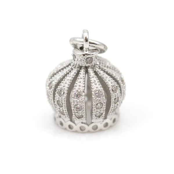 Attache pompon strass, argent 925 rhodié, 13x17mm x 1pc