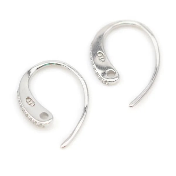 Crochet d'oreille en argent 925 rhodié & zirconium x 2pcs