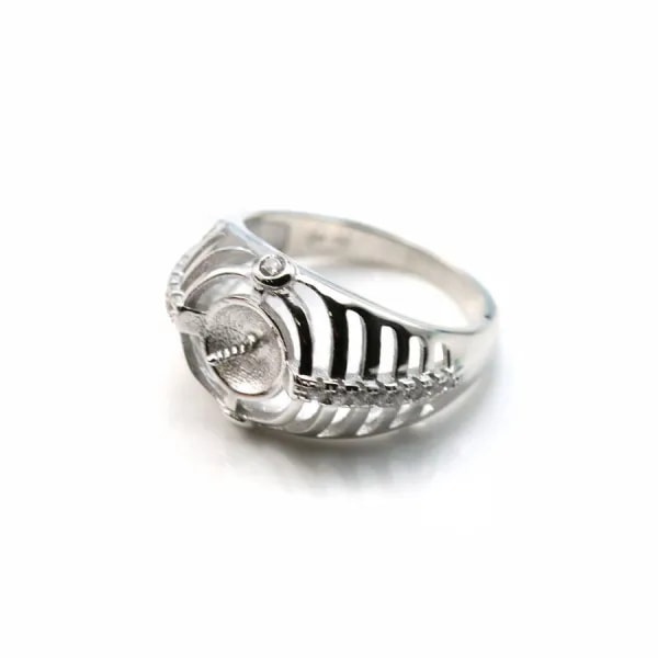 Argent 925 rhodié support bague pour perles semi-percés & zirconium x 1pc