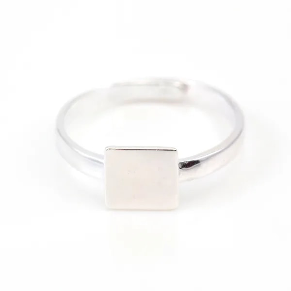 Monture de bague réglable support carré de 8mm en argent 925 x 1pc