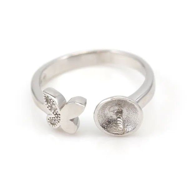 925 silver adjustable ring mounting for half-drilled pearls x 1pc