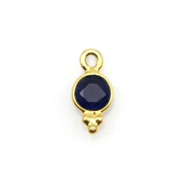 Breloque en saphir teinté rond facetté serti argent 925 doré à l'or fin 5x10mm x 2pcs