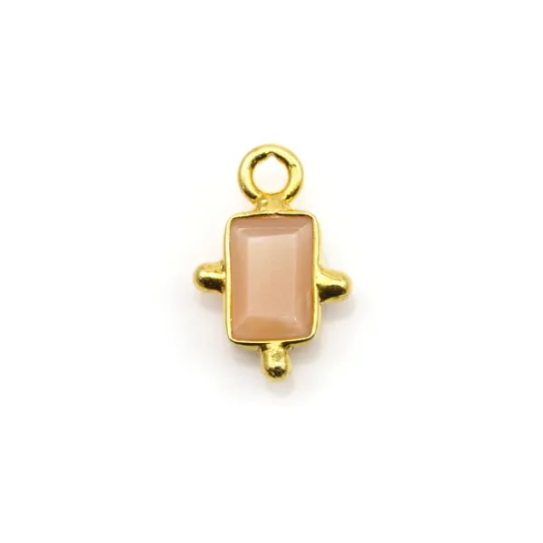 Breloque en Pierre de soleil rectangle sur argent doré 5x7mm x 1pc