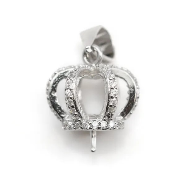 Bélière couronne 20mm  en argent 925 rhodié pour perle semi-percée  x 1pc