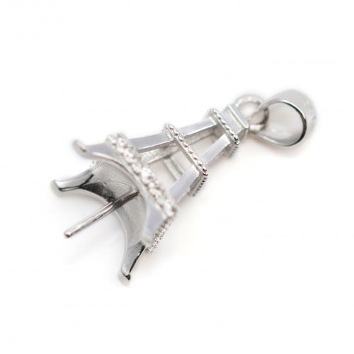 Pendentif tour eiffel en argent 925 rhodié & oxyde de zirconium 10.5x19mm x 1pc