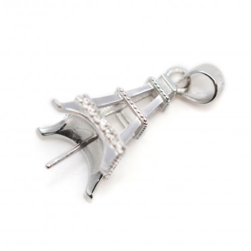 Rhodium 925 silver & cz eiffel tour pendant 10.5x19mm x 1pc