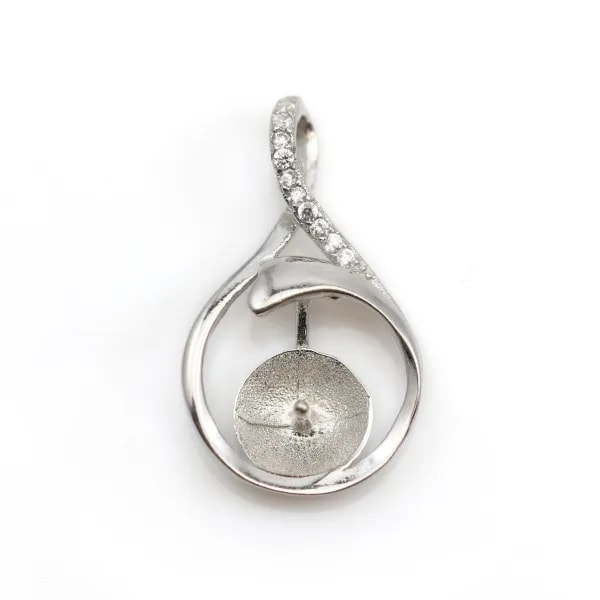 Heart pendant 22.50x8.30mm 925 silver and zirconium for half-drilled pearl x 1pc