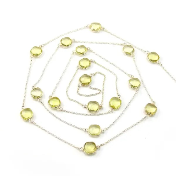 Chaîne Argent  avec Citrine Sertie Carré  11mm x 50cm