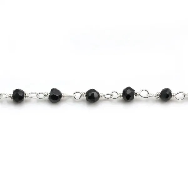 Chaîne Argent  avec Spinelle Noir en 3-4mm x 20cm