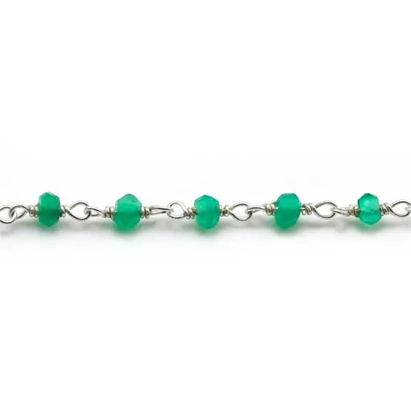 Chaîne Argent avec Agate Vert en 3-4mm x 20cm