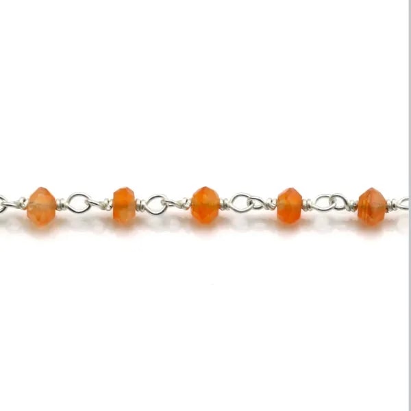 Chaîne Argent avec Cornaline en 3-4mm x 20cm