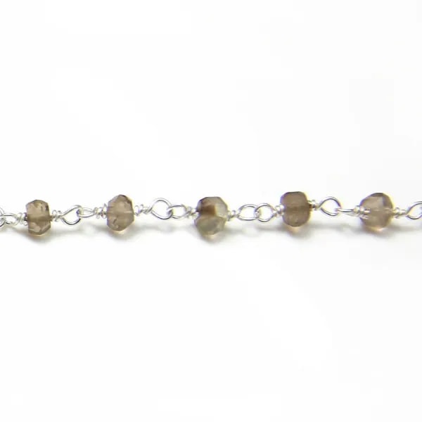 Chaîne argent avec quartz fumé en 3-4mmx 20cm