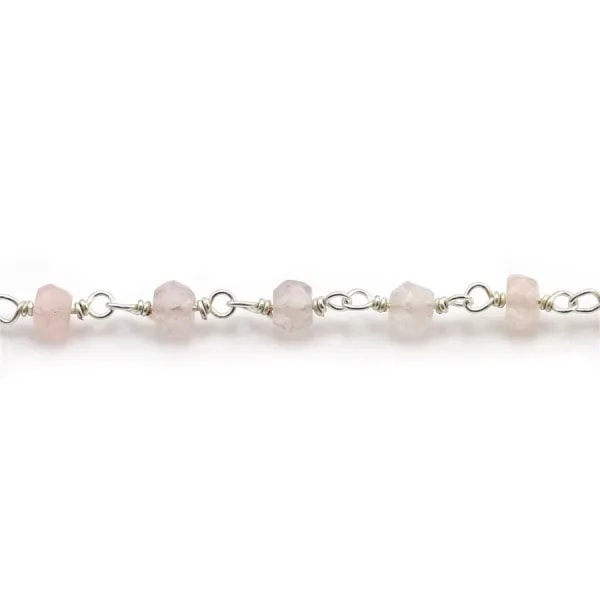 Silver Chain with Rose Quartz of  3-4mm x 20cm 