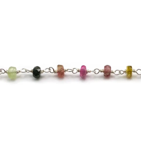 Chaîne Argent avec Tourmaline en 4-5mm x 20cm