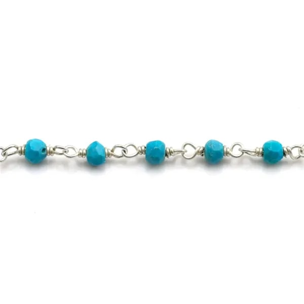 Silver Chain with Turquoise reconstituted of 3-4mm x 20cm 