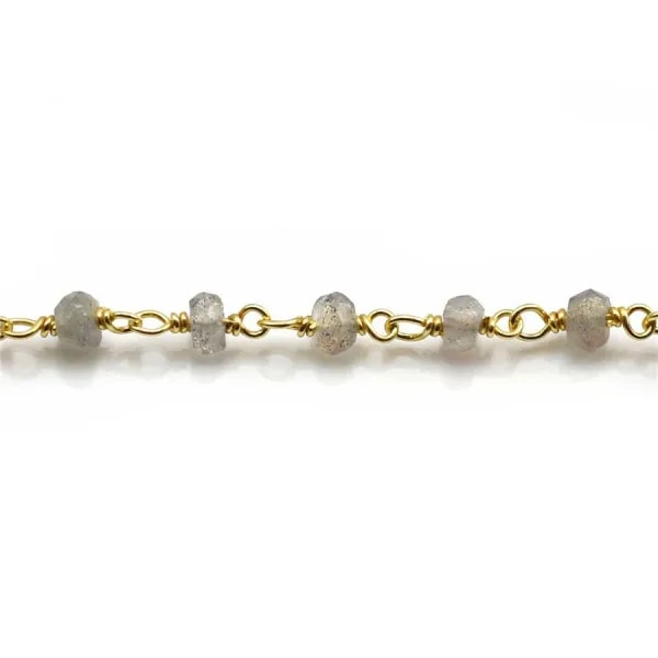 Chaîne Argent Doré avec  Labradorite en 3-4mm x 20cm