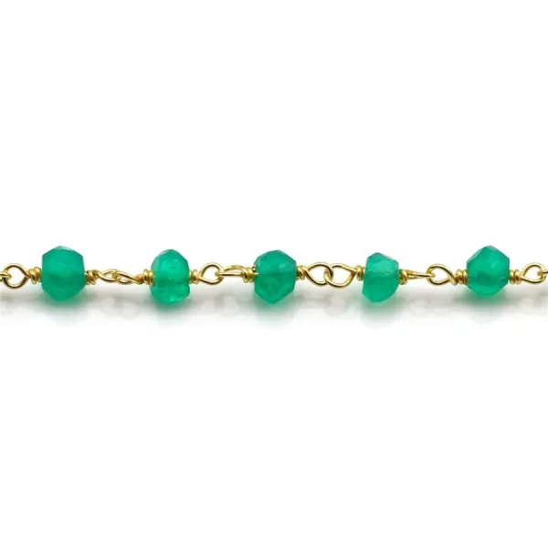 Chaîne Argent Doré avec Agate Vert en 3-4mm x 20cm