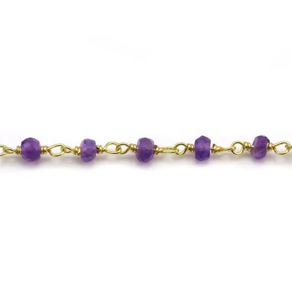 Gold Plated Silver Chain with Amethyste of  3-4mm x 20cm 