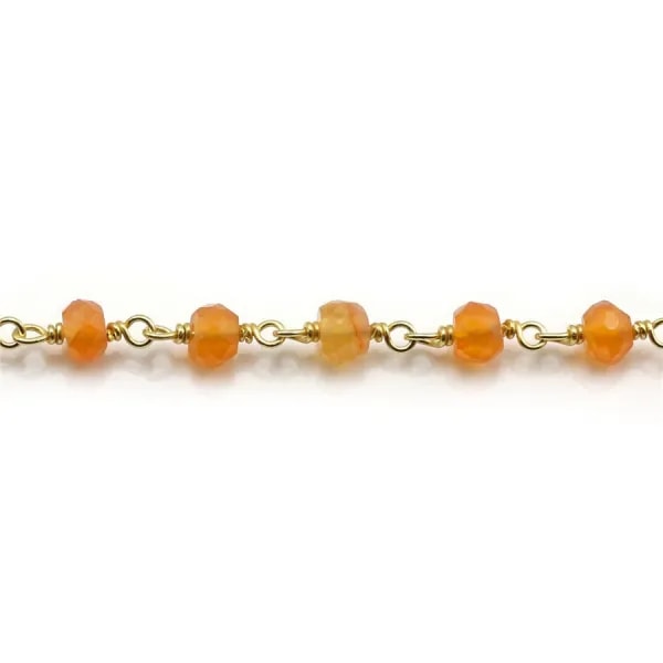 Chaîne Argent Doré avec Cornaline en 3-4mm x 20cm