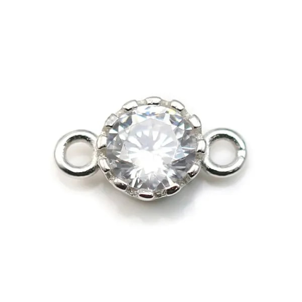 Spacer silver 925  with zirconium oxide round 5.9x10.6mm x 2pcs