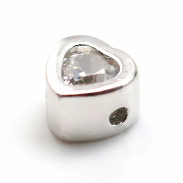 Intercalaire coeur en argent 925 & avec zirconium 4mm x 1pc