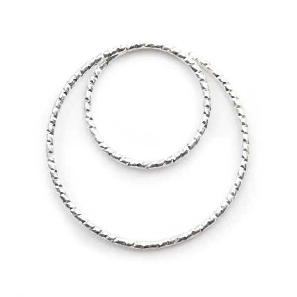 Intercalaire double rond martèle ,22mm, argent 925  x 1pcs
