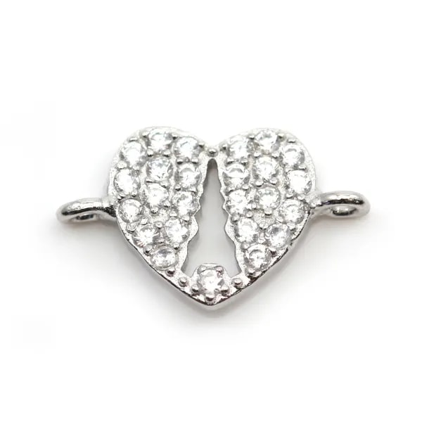 Breloque en argent 925 coeur & zirconium avec 2 anneaux 8x14mm x 1pc